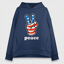Толстовка оверсайз женская USA peace, цвет: тёмно-синий