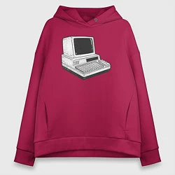 Толстовка оверсайз женская Ретро компьютер, цвет: маджента