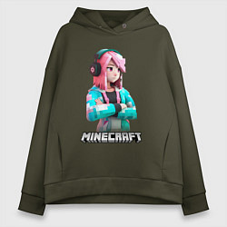 Толстовка оверсайз женская Minecraft девушка с розовыми волосами, цвет: хаки
