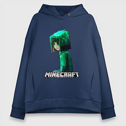 Толстовка оверсайз женская Minecraft девушка с зелеными волосами, цвет: тёмно-синий