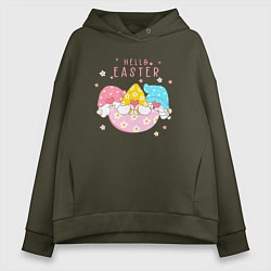 Толстовка оверсайз женская Пасха гномы из яйца, цвет: хаки