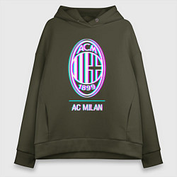 Толстовка оверсайз женская AC Milan FC в стиле glitch, цвет: хаки