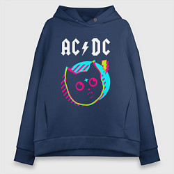 Женское худи оверсайз AC DC rock star cat