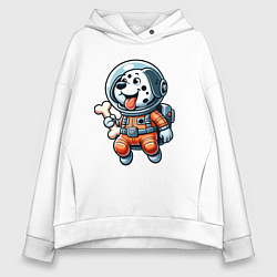 Толстовка оверсайз женская Dalmatian cosmonaut puppy with a bone, цвет: белый