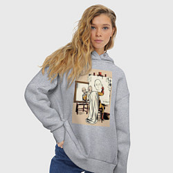 Толстовка оверсайз женская Ванпанчмен Сайтама рисует, цвет: меланж — фото 2