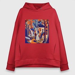 Толстовка оверсайз женская Кубизм абстрактный город, цвет: красный