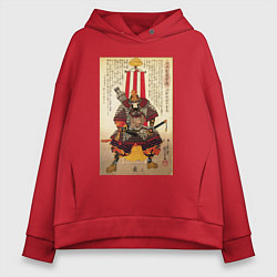 Толстовка оверсайз женская Самурай Ода Нобутака: гравюра укиё-э, цвет: красный