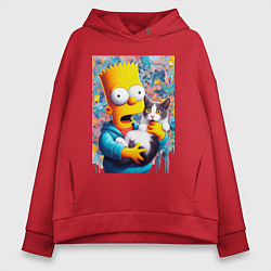 Женское худи оверсайз Bart Simpson with a kitten - ai art