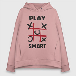 Толстовка оверсайз женская Крестики-нолики - надпись play smart, цвет: пыльно-розовый
