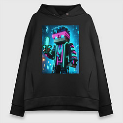 Толстовка оверсайз женская Minecraft - neon character ai art, цвет: черный