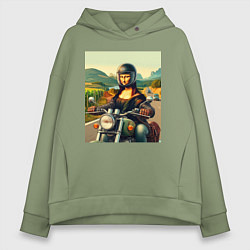 Толстовка оверсайз женская Mona Lisa on a motorcycle - ai art, цвет: авокадо