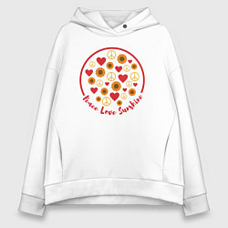 Толстовка оверсайз женская Мир любовь солнце, цвет: белый