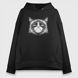Толстовка оверсайз женская Мем Grumpy cat, цвет: черный