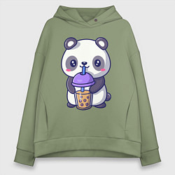 Толстовка оверсайз женская Panda drink, цвет: авокадо