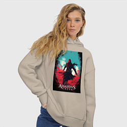 Толстовка оверсайз женская Assassins creed red blue abstract, цвет: миндальный — фото 2