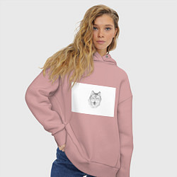 Толстовка оверсайз женская Нарисованный волк зубами щёлк, цвет: пыльно-розовый — фото 2