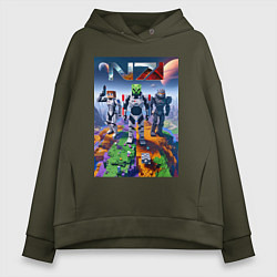 Толстовка оверсайз женская Mass effect and Minecraft - ai art collaboration, цвет: хаки