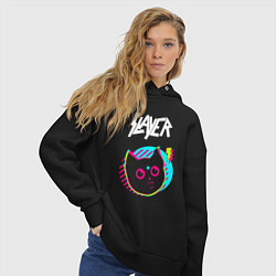 Толстовка оверсайз женская Slayer rock star cat, цвет: черный — фото 2