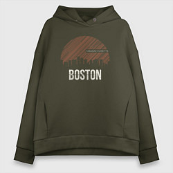 Толстовка оверсайз женская Boston Massachusetts, цвет: хаки