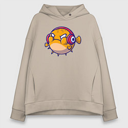 Толстовка оверсайз женская Рыбка пухляш, цвет: миндальный