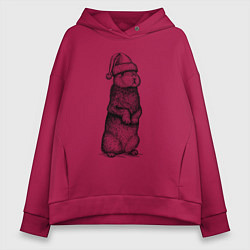 Толстовка оверсайз женская Заяц Новый год, цвет: маджента