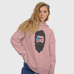 Толстовка оверсайз женская Американец с усами и бородой, цвет: пыльно-розовый — фото 2