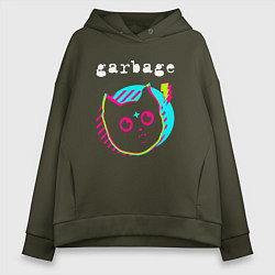 Толстовка оверсайз женская Garbage rock star cat, цвет: хаки
