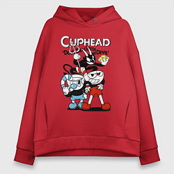 Толстовка оверсайз женская Чашки и дьявол, цвет: красный