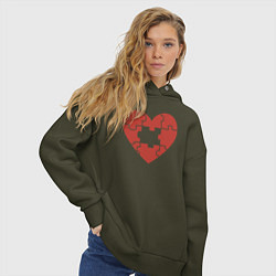 Толстовка оверсайз женская Puzzle heart, цвет: хаки — фото 2