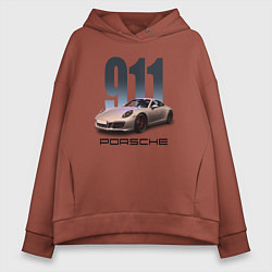 Толстовка оверсайз женская Порше 911 спортивный автомобиль, цвет: кирпичный
