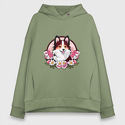 Женское худи оверсайз Колли среди цветов сакуры