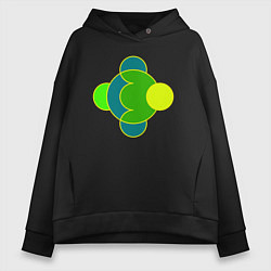 Толстовка оверсайз женская Фигура из окружностей желто-зеленая, цвет: черный