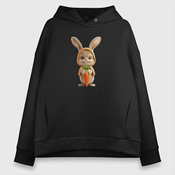 Женское худи оверсайз Веселый заяц - кролик с морковкой
