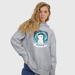 Толстовка оверсайз женская Белый медвежонок под северным сиянием, цвет: меланж — фото 2