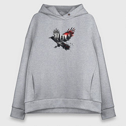 Толстовка оверсайз женская Черный ворон и город эффект двойной экспозиции, цвет: меланж