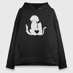 Толстовка оверсайз женская Cats and dogs love, цвет: черный