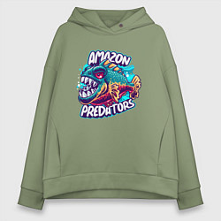 Толстовка оверсайз женская Пиранья хищники амазонки, цвет: авокадо