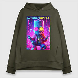 Толстовка оверсайз женская Cyber Bart in metropolis - neon glow, цвет: хаки