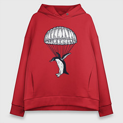 Толстовка оверсайз женская Пингвин парашютист, цвет: красный