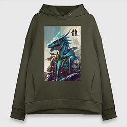 Толстовка оверсайз женская Cool dragon - ai art fantasy, цвет: хаки