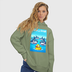 Толстовка оверсайз женская Duck vs shark - ai art fantasy, цвет: авокадо — фото 2