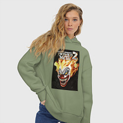Толстовка оверсайз женская Twisted metal 2 - clown head, цвет: авокадо — фото 2