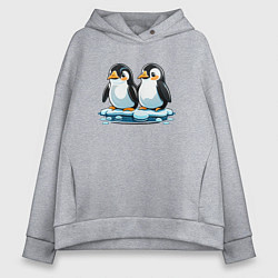 Толстовка оверсайз женская Два пингвина на льдине, цвет: меланж