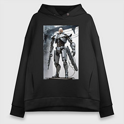 Толстовка оверсайз женская Ленин робот - киборг ai art, цвет: черный