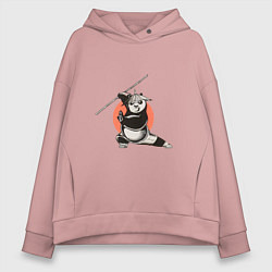 Толстовка оверсайз женская Кунгфу панда По с бамбуковой палкой, цвет: пыльно-розовый