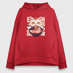 Толстовка оверсайз женская Ramen and cat japan style, цвет: красный