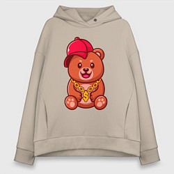 Толстовка оверсайз женская Мишка рэпер, цвет: миндальный
