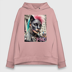 Женское худи оверсайз Девушка кошка - панк не умер