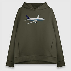 Толстовка оверсайз женская Опытный самолет SJ-100 ВС 95005, цвет: хаки