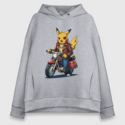 Женское худи оверсайз Пикачу на старом мотоцикле